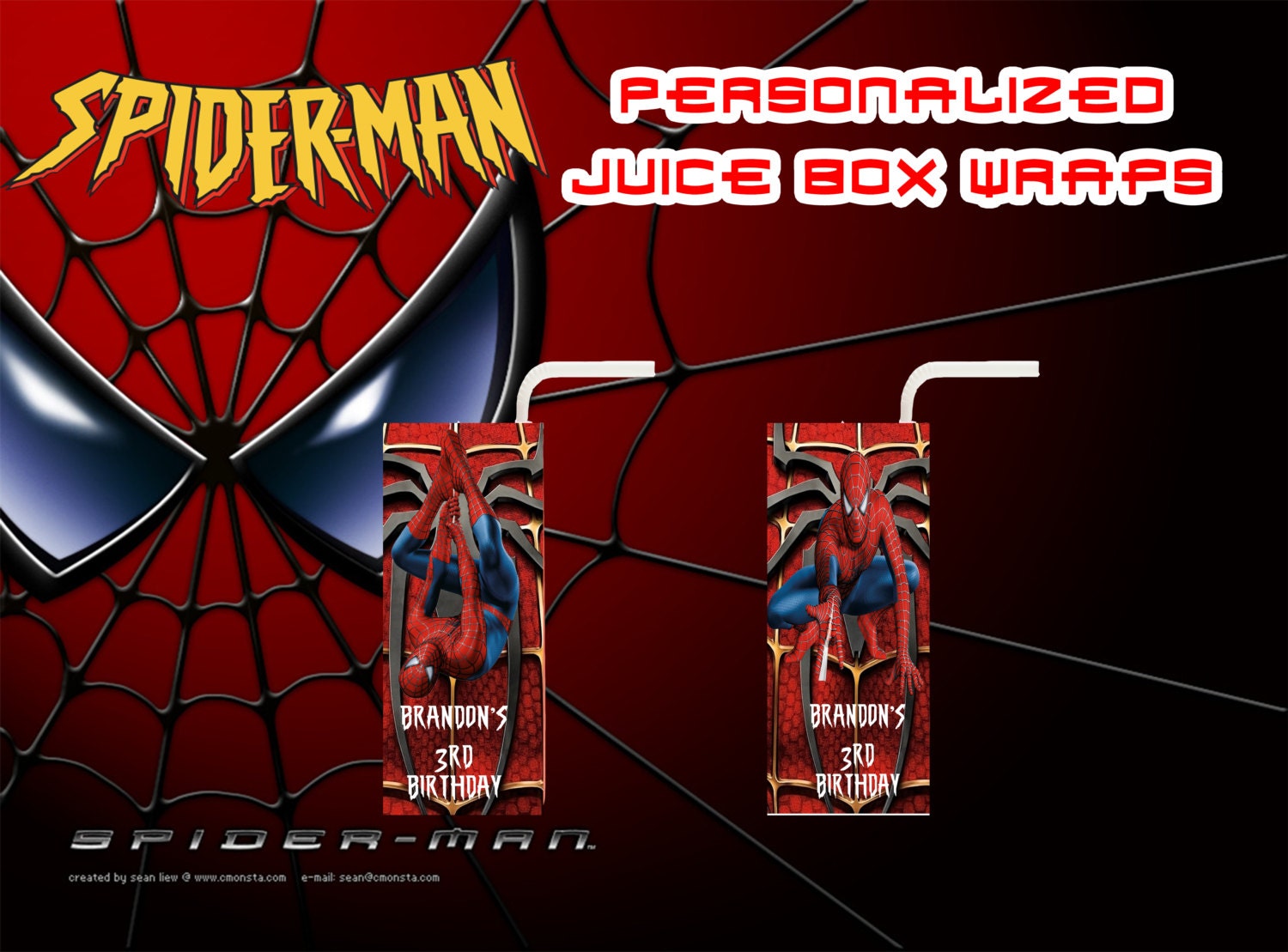 Spider Man Personalized Juice Box Wrappers Set by DigiKidsDesign