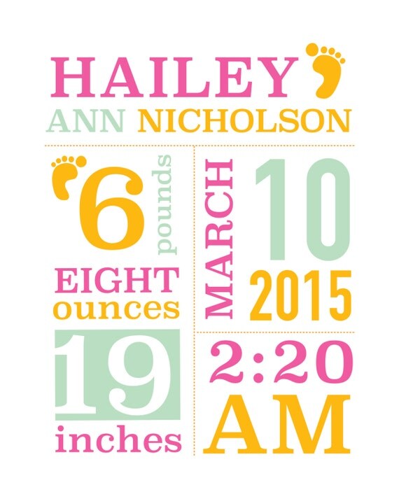 Baby Birth Stats // Nursery Wall Art // Baby Girl // Printable