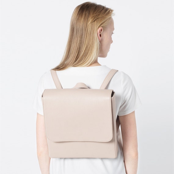 Nude Leather Backpack Beige Minimalist Backpack Weekend