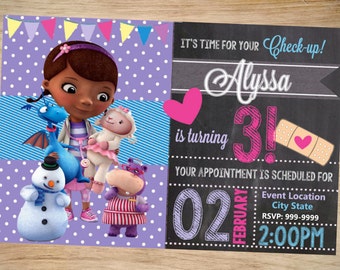 Doc Mcstuffins Birthday Invitation Chalkboard - Doc Mcstuffins Invitation - Doc Mcstuffins Invite - DIGITAL