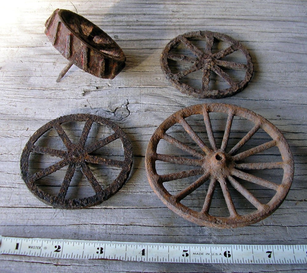 Rusty Toy Wheels Antique Lot of 4 Steampunk Altered Art