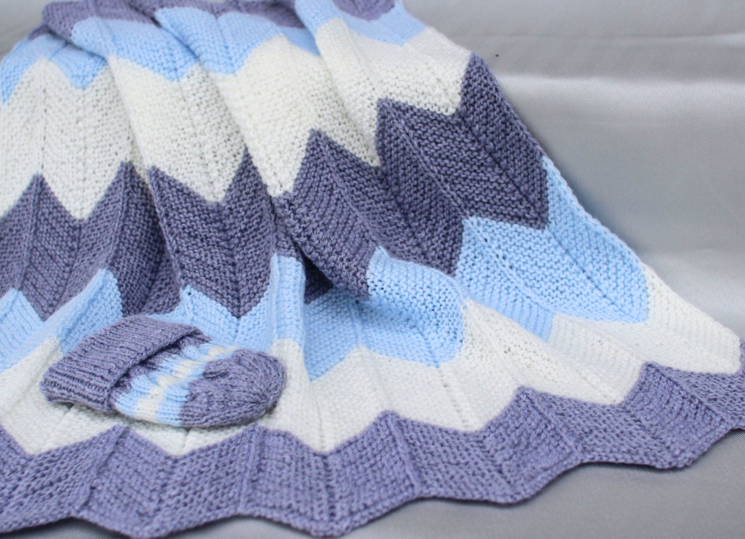 Chevron Baby Boy Blanket Hand Knitted Super Soft