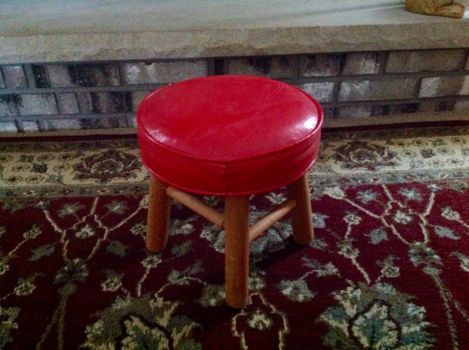 Small Red Round Child’s Footstool Vinyl Cover Haute Juice