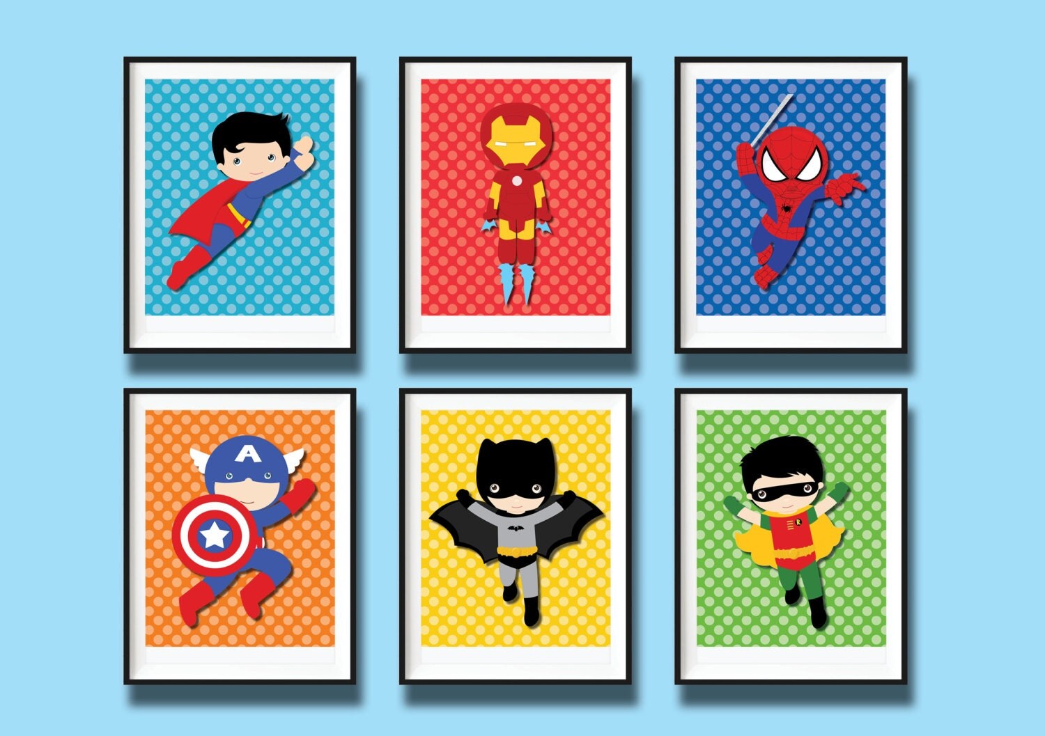 6x SUPERHERO Wall Art Printable Boys Nursery by RedAppleStudio