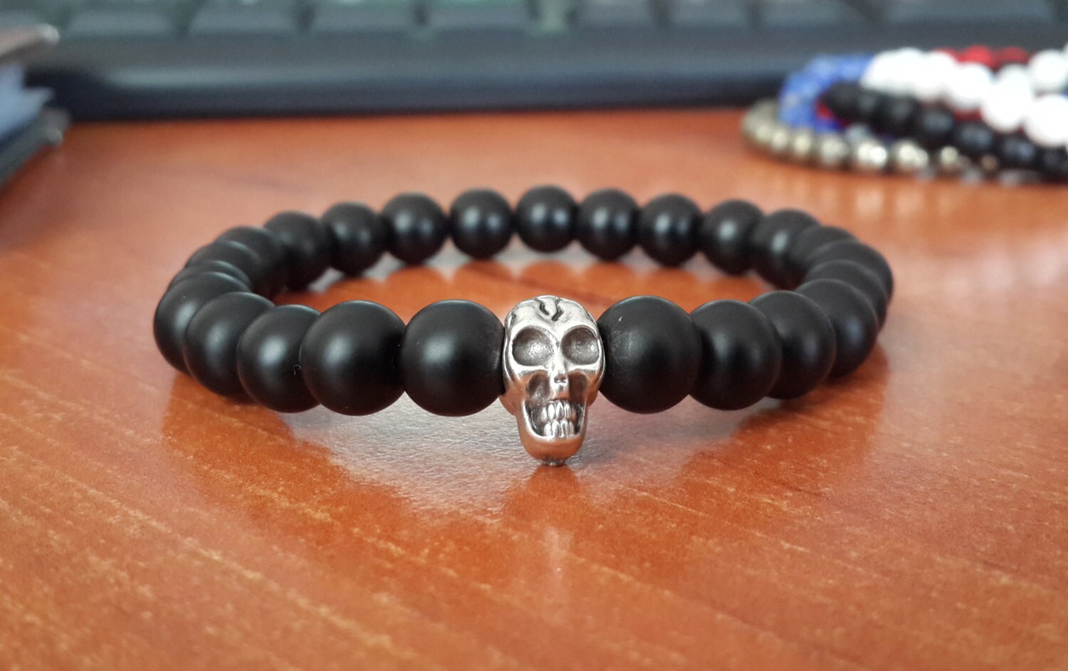 Men's Skull Bracelet Mens Skull Jewelry Gemstone by Braceletshomme