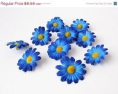 SPRING SALE 10 Artificial Daisies Silk Flowers Blue Chamomile with yellow center 2" Floral Hair Accessories Flower Supplies Faux Fabric Cham