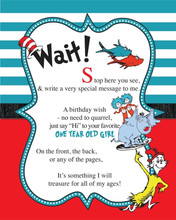 Items similar to Dr. Seuss Guest Book Sign (Girl ...