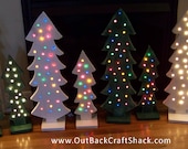 Wood Christmas Tree with lights; Christmas Decorations; Distressed Wood; Green or White Tree; Clear or Colored Lights; Christmas Decor