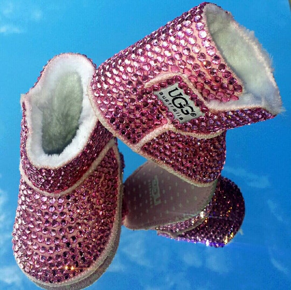 Bedazzled Bling Baby Shoes Pink fur boots