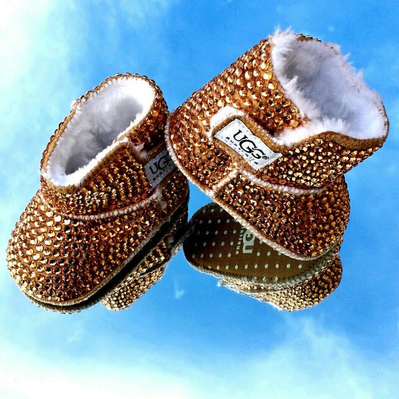 Bedazzled Bling Baby Shoes Brown fur boots by SavvyBabyShoes