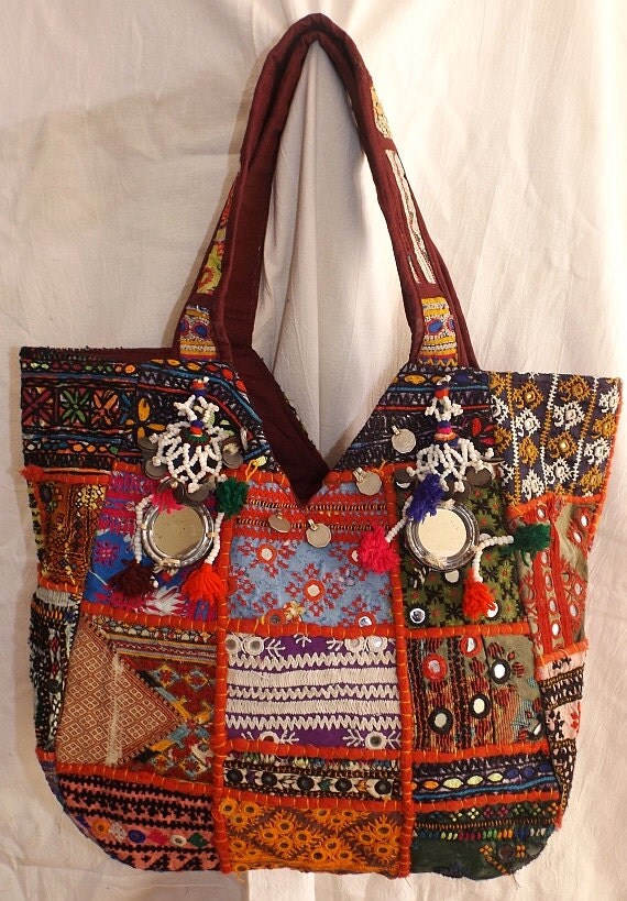 Items similar to Embroidered fabric & embellishmentsHandmade Indian Style women Tote bags