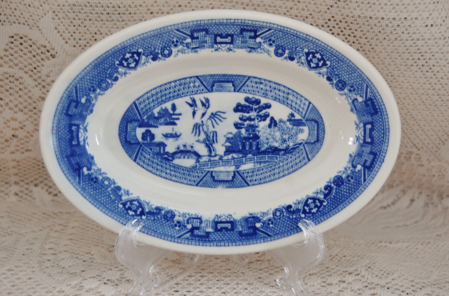 Vintage Buffalo Oneida Pottery Blue Willow Oval Serving Dish