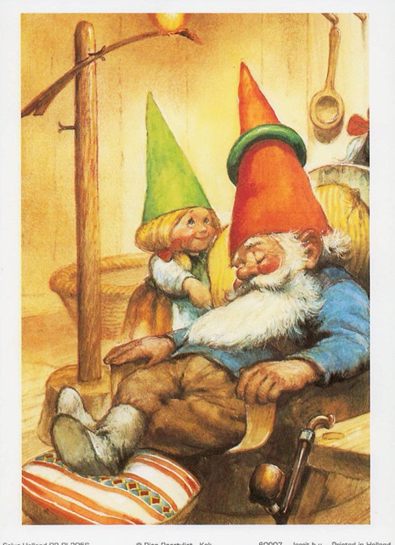 Vintage art print 80s. David the gnome taking a nap. By Rien