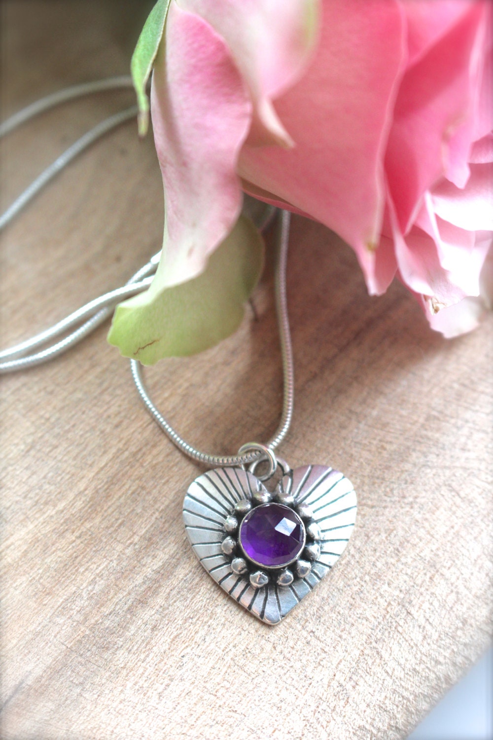 Amethyst Silver Heart Necklace