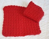 Pair of Crocheted Cotton Dishcloths, Two Red Dishcloths or Washcloths, Kitchen Dishcloths, Eco-friendly. Cotton Yarn Crochet