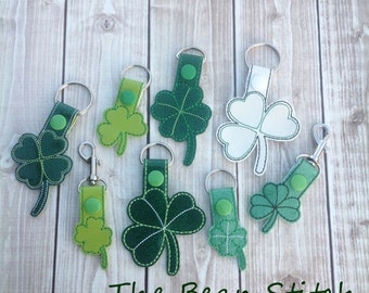 Embroidery Machine Download Design File - Clover Shamrock Combo SnapBean Key Fob, Zipper Pull, Bag Tag