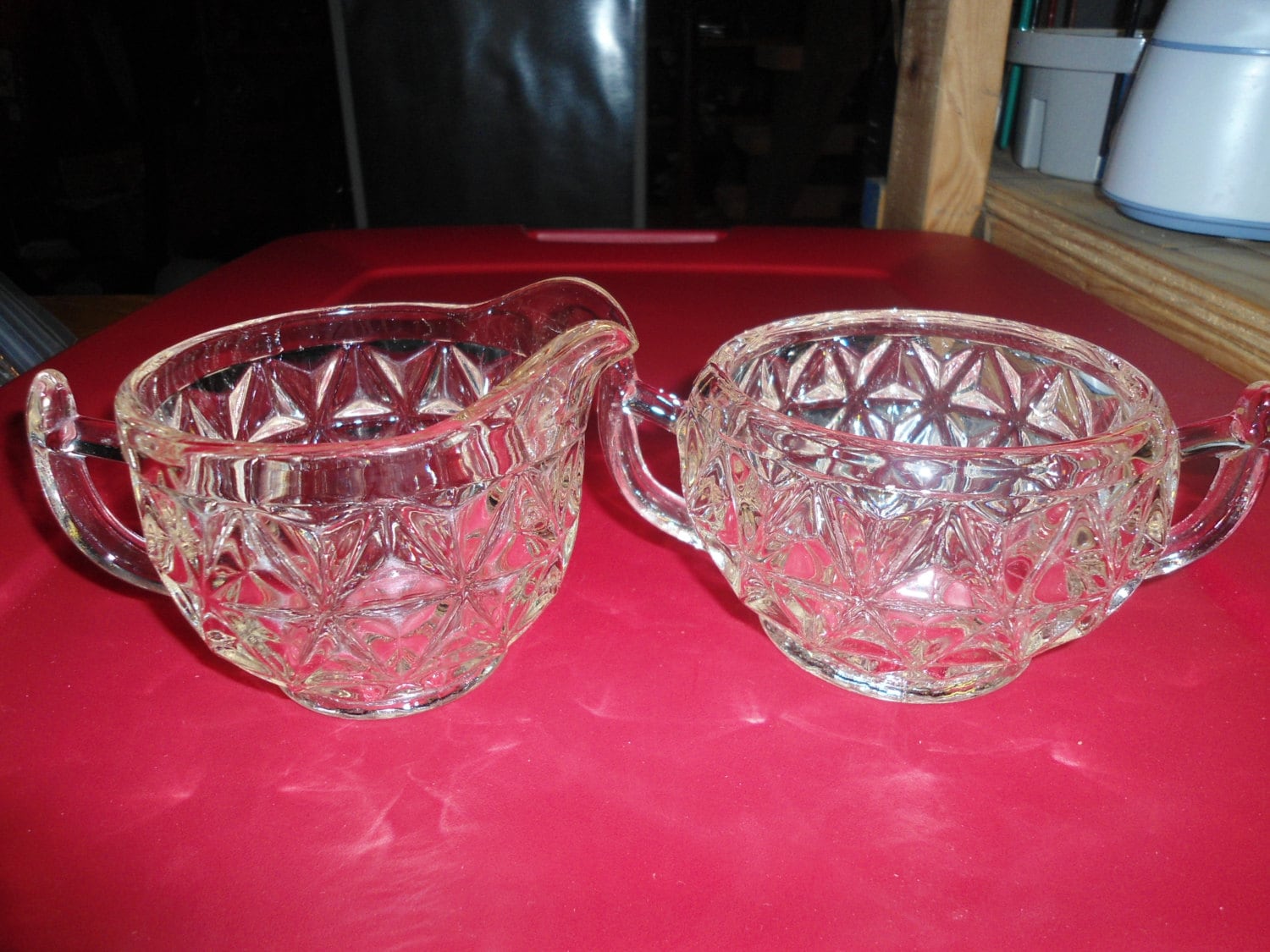 Vintage Glass Sugar and Creamer Serving Set Haute Juice