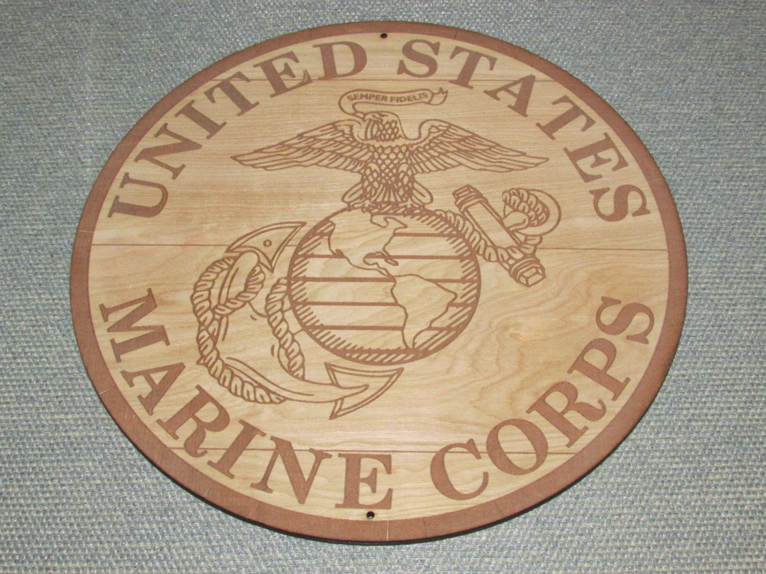 USMC Marine Corps LOGO Engraved Wood Wall Art Decor Barrel Top