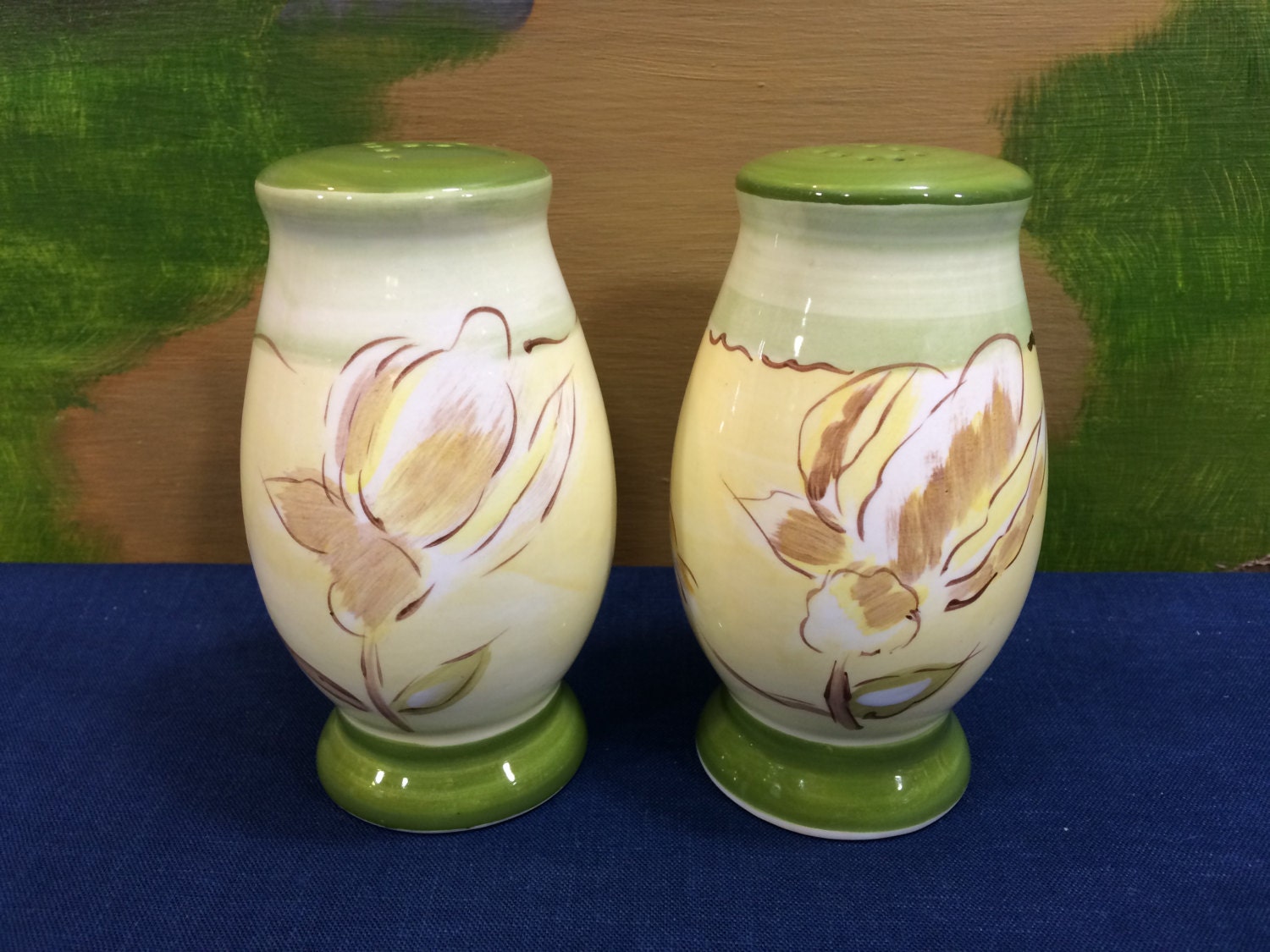 Vintage Ceramic Salt And Pepper Shaker Set Green by AdoptAKeepsake