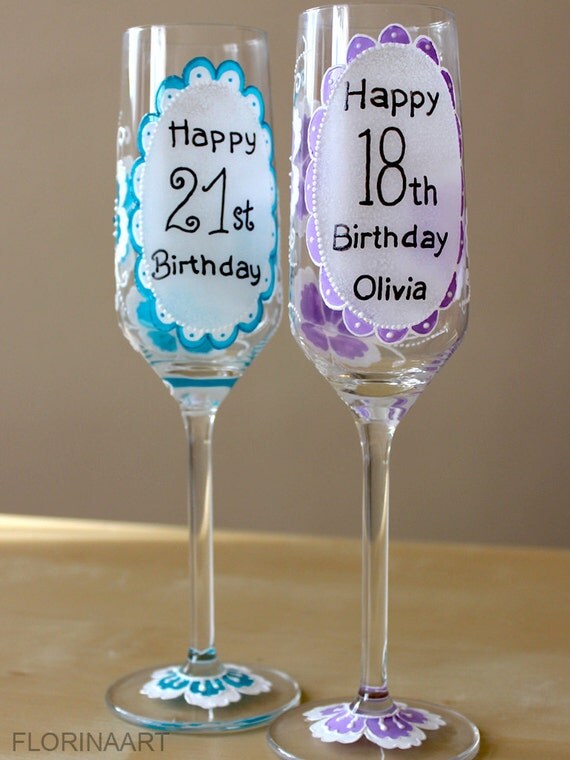 Items similar to Happy Birthday Wine Glass, Hand Painted Personalised