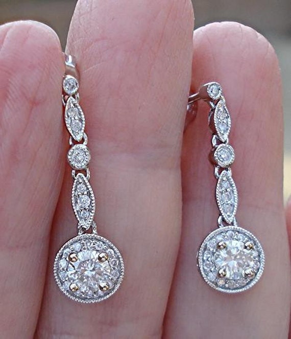 Items similar to Diamond Drop Earrings 14k White Gold on Etsy