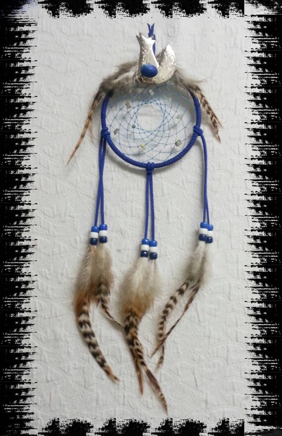 Moonstone Dream Catcher with Wolf by OurLostAngelsDesigns on Etsy