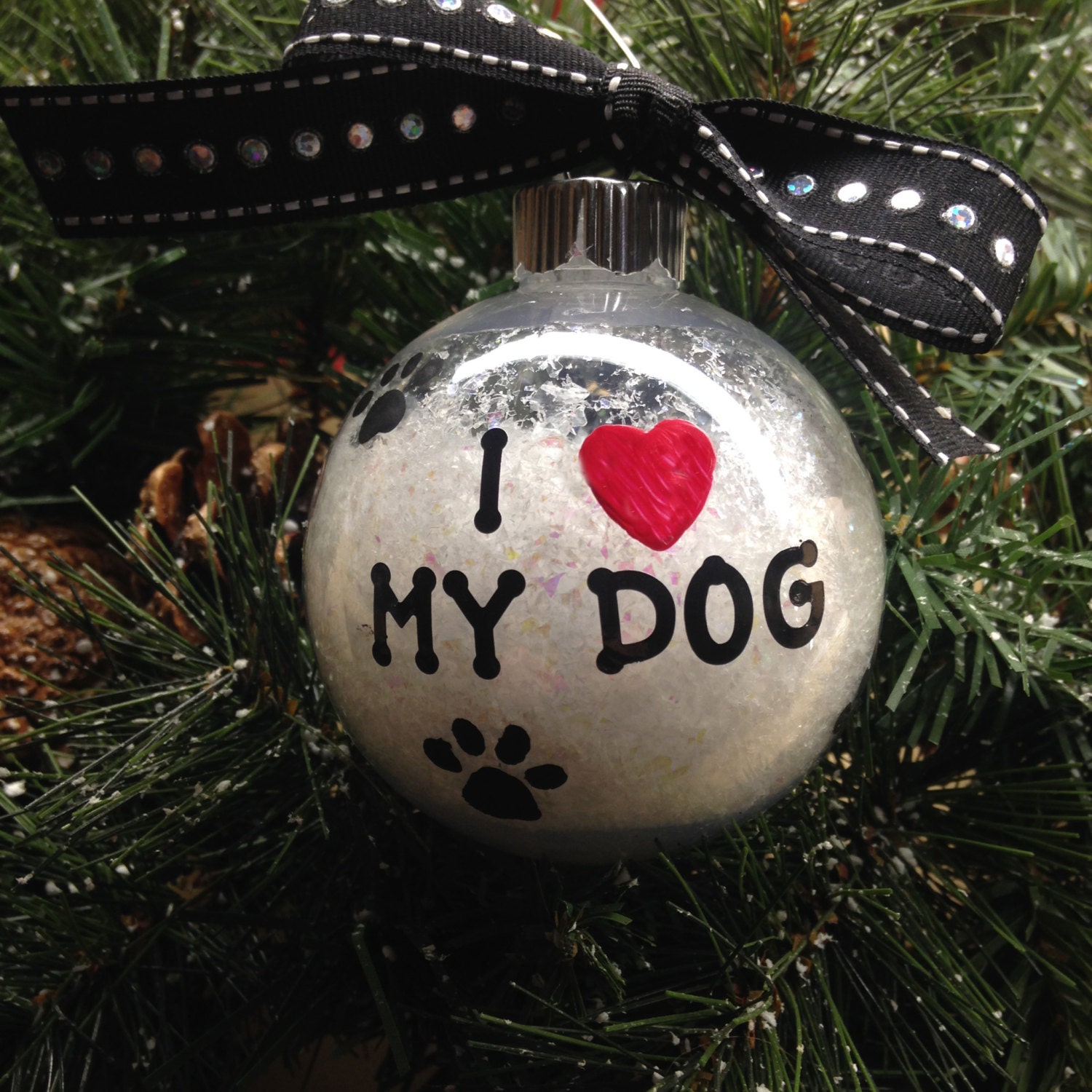 I Love My Dog Christmas Ornament