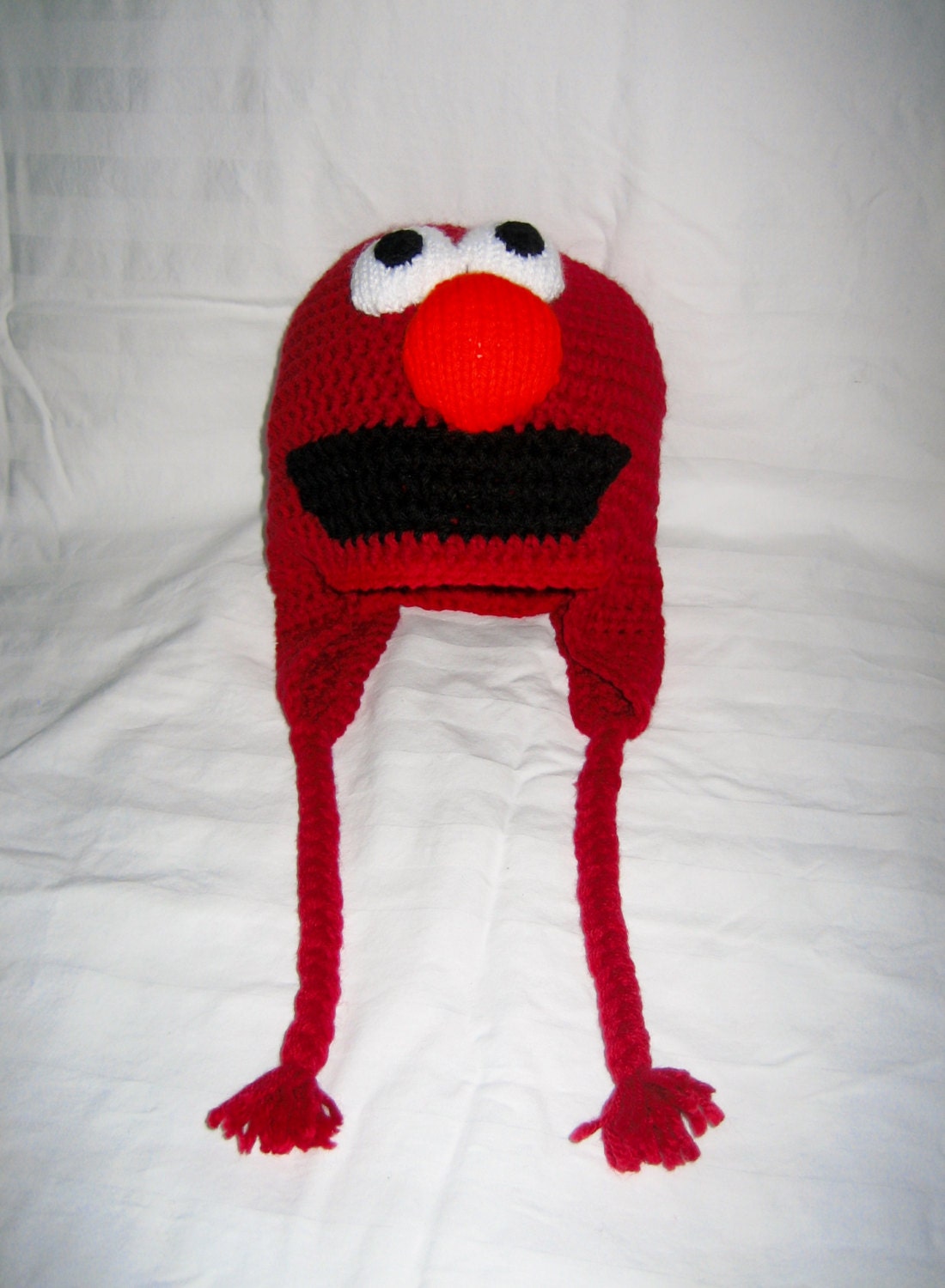 Crocheted Elmo hat with ear flaps by FUNwithCROCHETnCLAY on Etsy