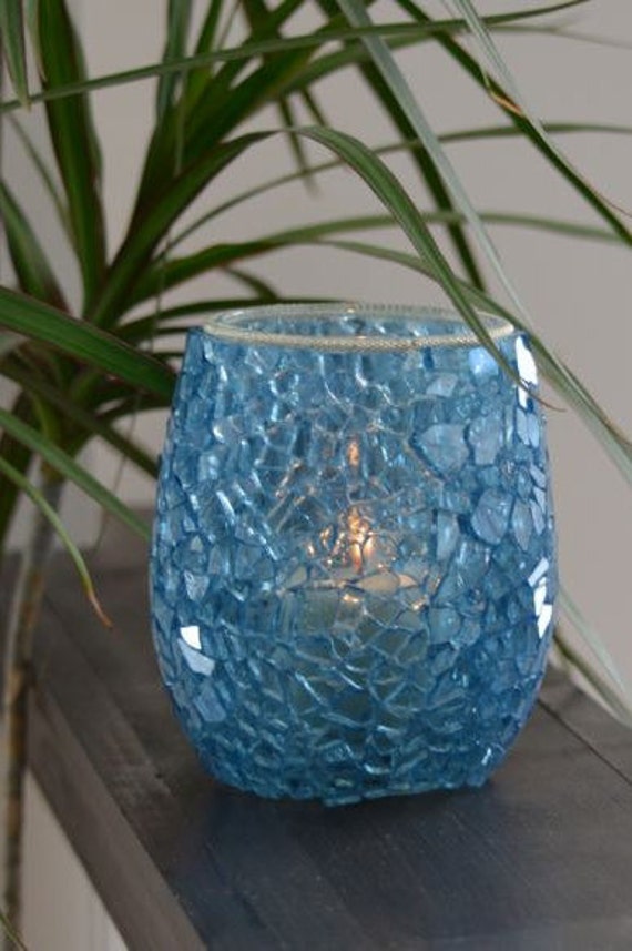 Ocean Blue Mosaic Candle Holder/Vase Mosaic Vase Blue