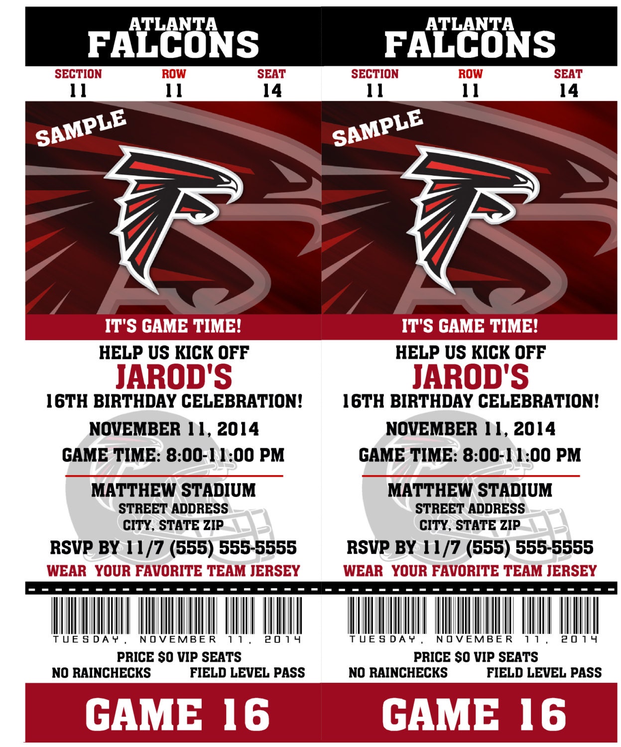 Printable Birthday Party Invitation Card Atlanta Falcons