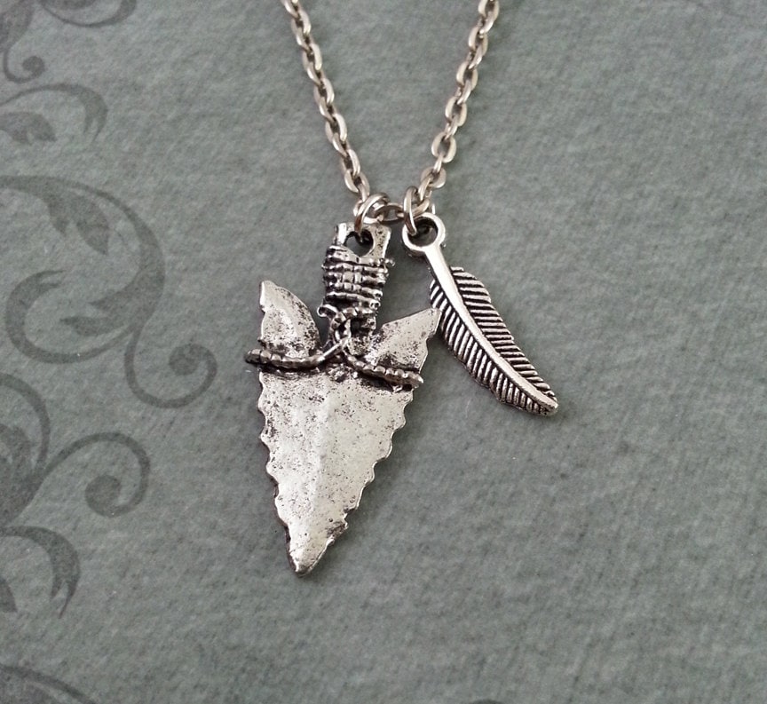 Arrowhead Necklace Feather Necklace Hunting Jewelry