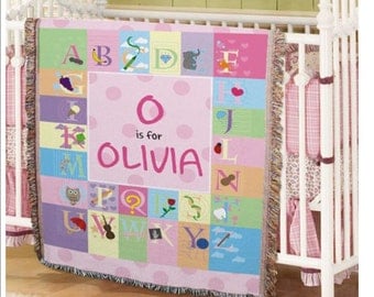 Baby's Personalized Alphabet Tapestry Throw Blanket (Boy & Girl Design)