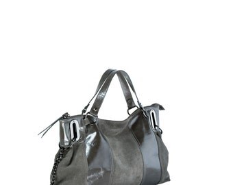 grey leather slouch bag