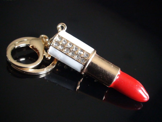 Cute Gold Lipstick Crystal Keychain Lip Stick Makeup By Divinify 