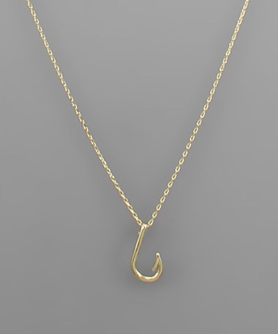 Gold Fish Hook Charm Necklace by on Etsy