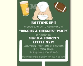 Huggies and Chuggies Baby Shower Invitation- Dad Diaper Party- Football Baby Shower- Diapers and Beer Baby Shower- Beer and Babies Shower