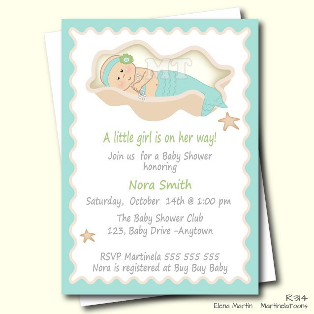 name wording invitation baby baby shower with Shower by MartinelaToons Aqua Mermaid DIY Baby Blue Invitation