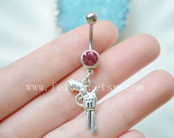 Silvery Pistol Charm Belly Button Ring, Navel Piercing, friendship belly rings ,Dangle Belly Ring , Belly Button Piercing