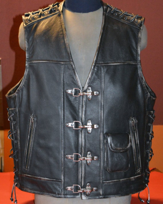 Mens Leather Handmade Biker vest Unique motorcycle vest