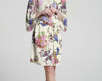 I04008 Plus size kimono bathrobe kimono style japanese kimono robe cotton floral robe silk robe for bride spa robes for women white bathrobe