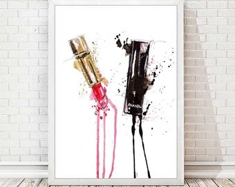 Chanel Print Chanel Lipstick Poster Watercolor Coco Chanel Poster Lips Paris Modern Fashion Illustration Print Abstract Art Wall Decor A131