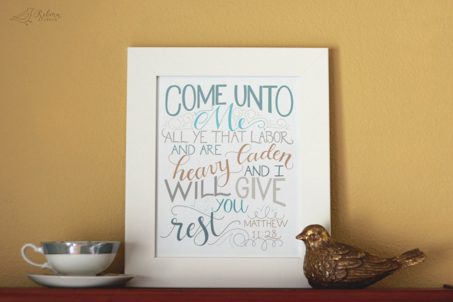 Come Unto Me Matthew 11:28 Hand Lettered Word Art Print