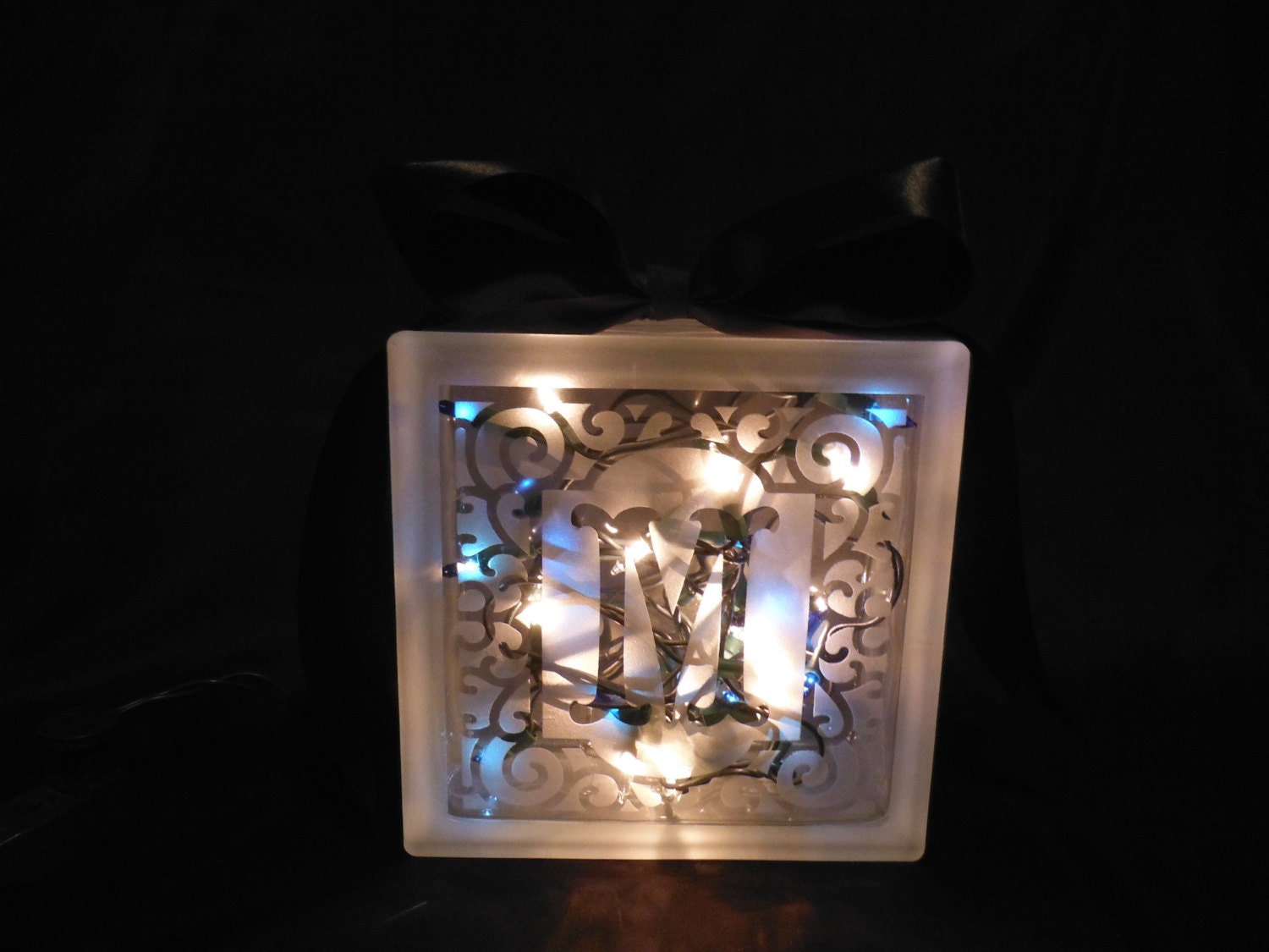 Lighted Etched Glass Block with Monogram or by LongBlastingImpress