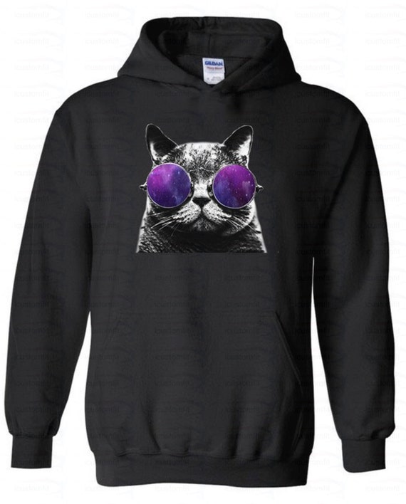 Galaxy Cat with Glasses Hooded Sweatshirt Cat Hoodie by icustomfit