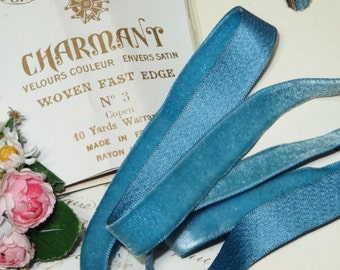 5/8" TURQUOISE SILK BLUE Antique French Velvet Ribbon Boho Choker Necklace Jewelry Doll Dress Victorian Edwardian Millinery Hat Fabric Trim