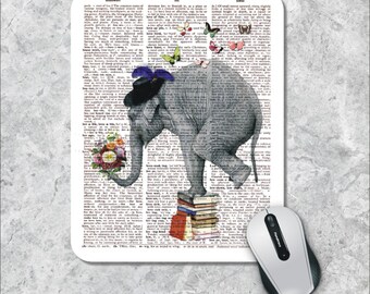 Dictionary Art Mousepad, Elephant Mouse Pad, Floral Mouse Mat, Custom Mousepad, Butterfly Mouse Pad, Vintage Mousepad, Dictionary Page Art