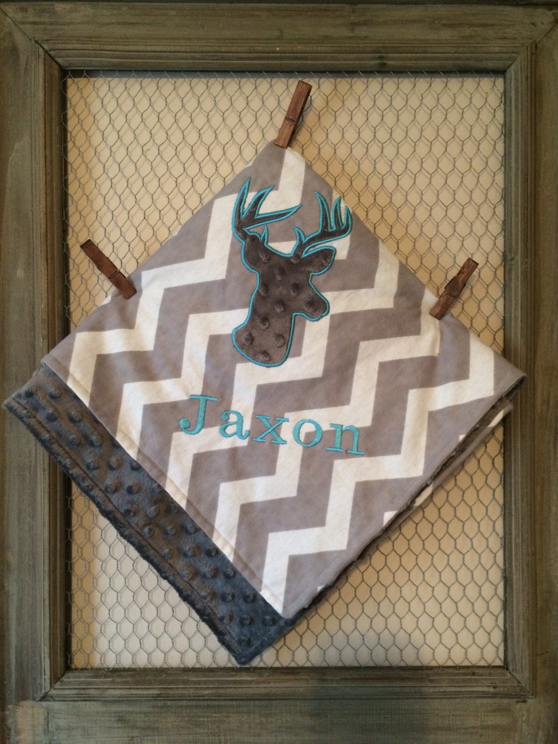Gray Chevron Deer BlanketPersonalized Blanket by TBEmbroidery4You