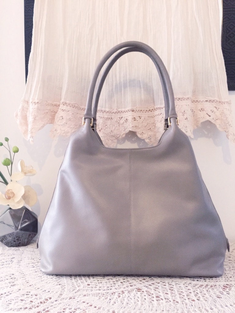 Taupe Tote Elegant Taupe Leather Handbag Women By Pomponibags 