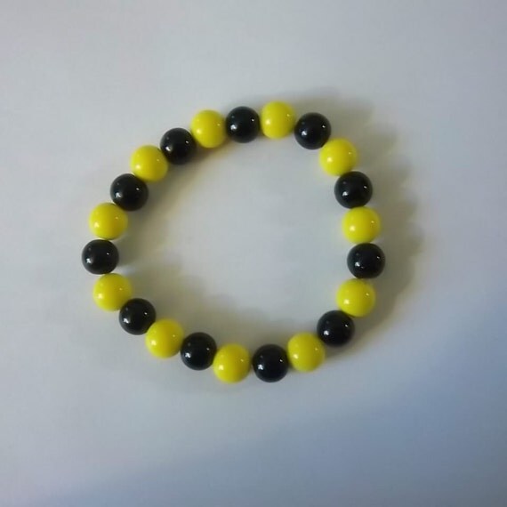 Neon Yellow Black Beaded Kandi Stretch Bracelet by FanciKandi