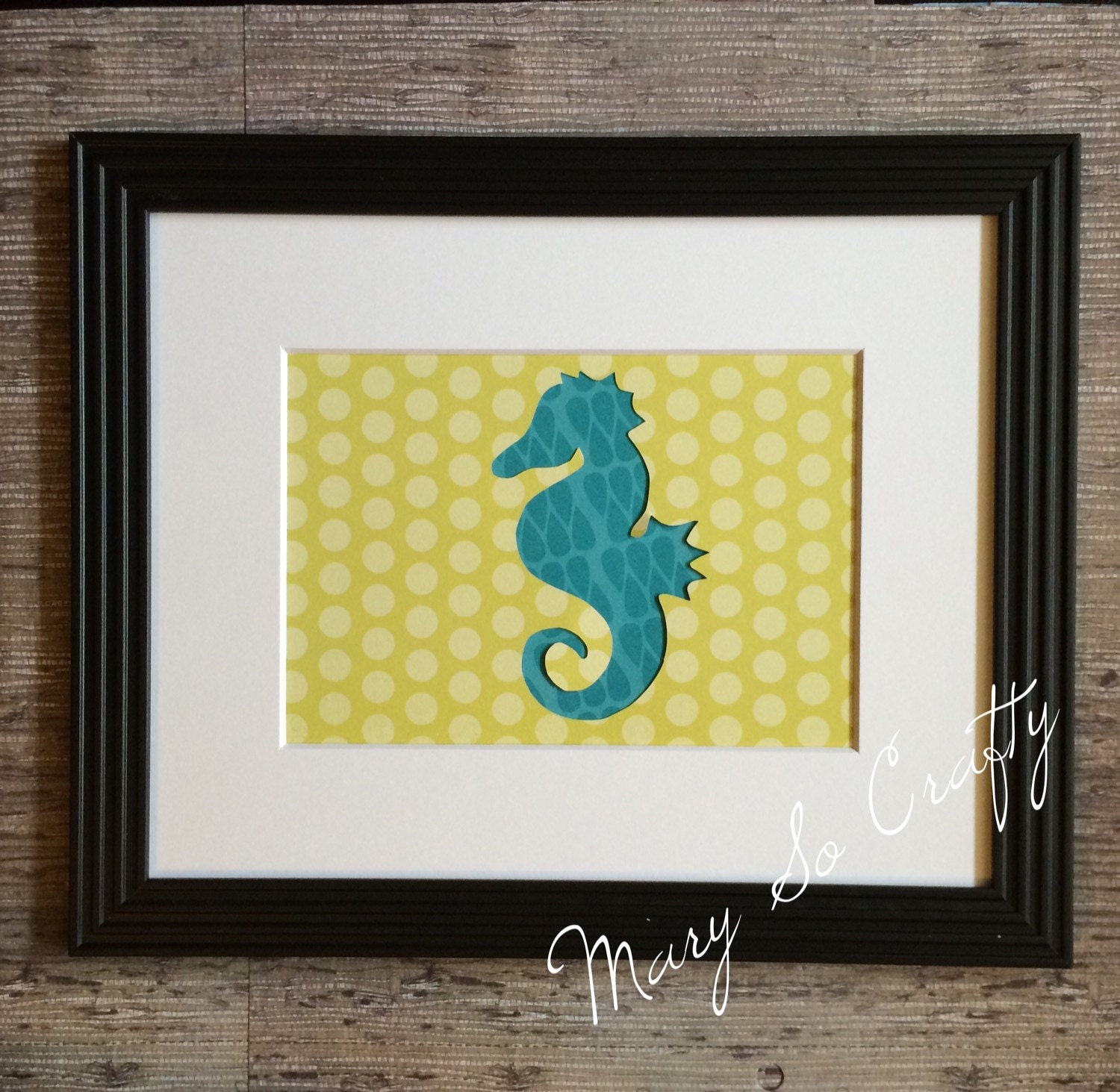handmade Seahorse Framed Wall Art Nautical Decor by MarySoCrafty